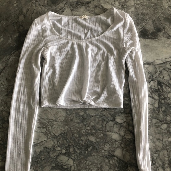white crop top with long sleeves
